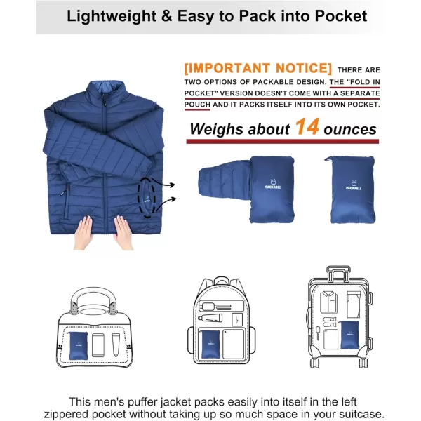 imageOutdoor Ventures Mens Lightweight Packable Puffer Winter Jacket Insulated Puffy Coat for Snow Ski Hiking TravelCollegiate Navyfold in Pocket