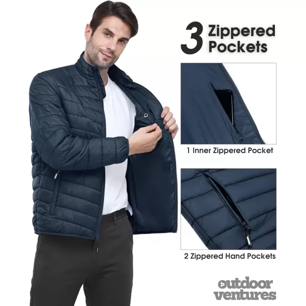 imageOutdoor Ventures Mens Lightweight Packable Puffer Winter Jacket Insulated Puffy Coat for Snow Ski Hiking TravelDark Denimfold in Pocket Or Bag