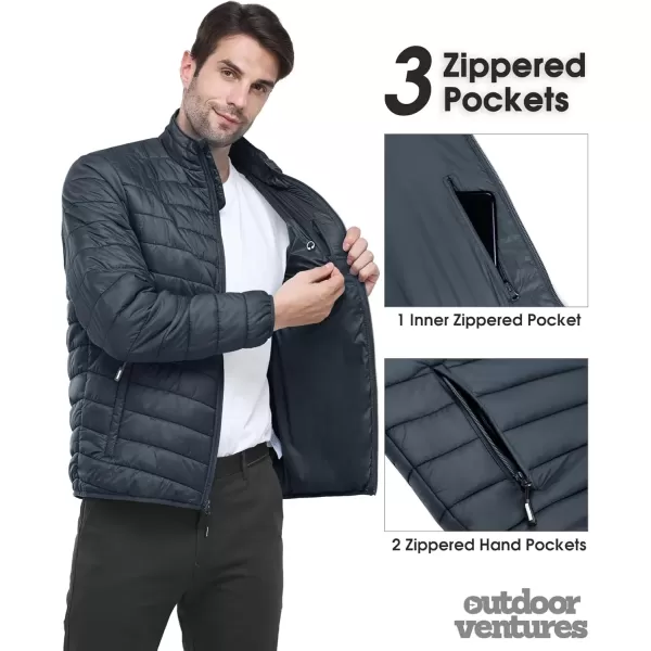 imageOutdoor Ventures Mens Lightweight Packable Puffer Winter Jacket Insulated Puffy Coat for Snow Ski Hiking TravelDark Greyfold in Pocket Or Bag