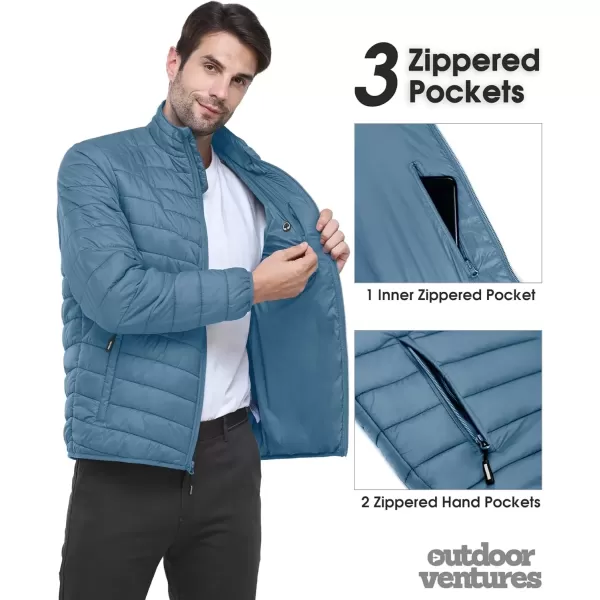 imageOutdoor Ventures Mens Lightweight Packable Puffer Winter Jacket Insulated Puffy Coat for Snow Ski Hiking TravelGrayish Bluefold in Pocket Or Bag