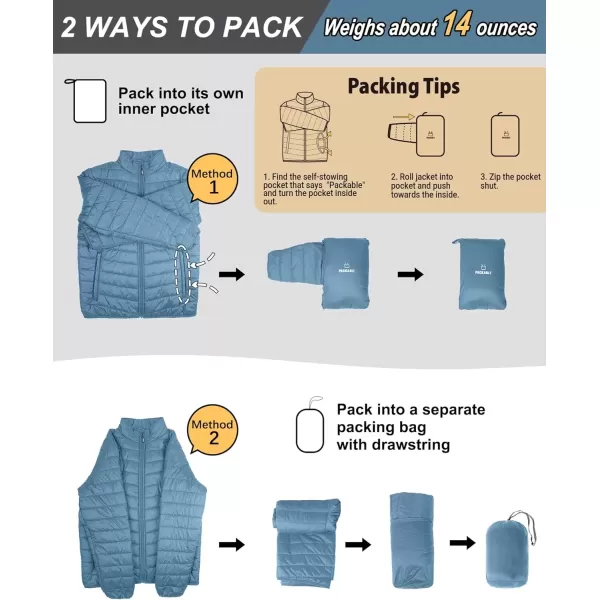 imageOutdoor Ventures Mens Lightweight Packable Puffer Winter Jacket Insulated Puffy Coat for Snow Ski Hiking TravelGrayish Bluefold in Pocket Or Bag