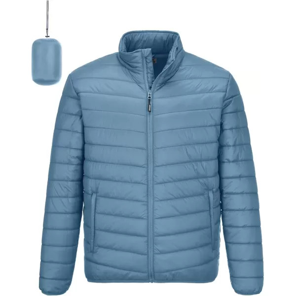 imageOutdoor Ventures Mens Lightweight Packable Puffer Winter Jacket Insulated Puffy Coat for Snow Ski Hiking TravelGrayish Bluefold in Pocket Or Bag