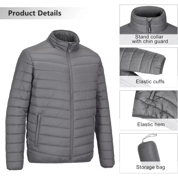 imageOutdoor Ventures Mens Lightweight Packable Puffer Winter Jacket Insulated Puffy Coat for Snow Ski Hiking TravelGreyfold in Bag