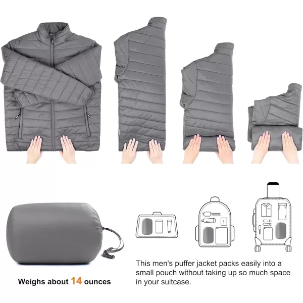 imageOutdoor Ventures Mens Lightweight Packable Puffer Winter Jacket Insulated Puffy Coat for Snow Ski Hiking TravelGreyfold in Bag