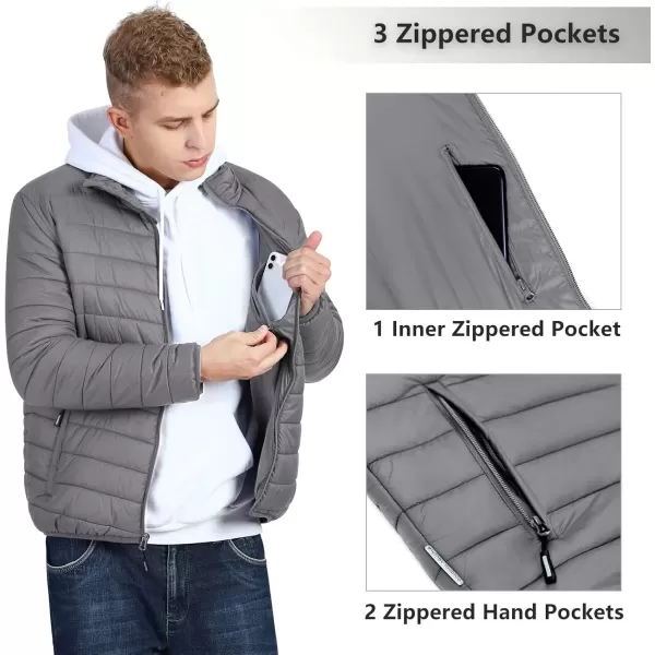 imageOutdoor Ventures Mens Lightweight Packable Puffer Winter Jacket Insulated Puffy Coat for Snow Ski Hiking TravelGreyfold in Bag