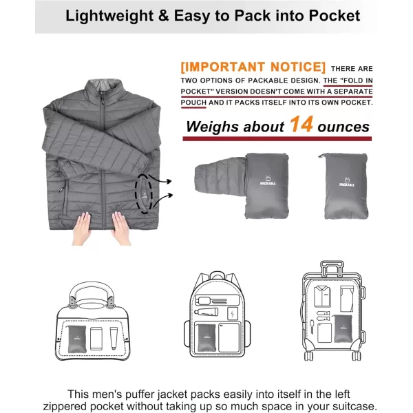 imageOutdoor Ventures Mens Lightweight Packable Puffer Winter Jacket Insulated Puffy Coat for Snow Ski Hiking TravelGreyfold in Pocket