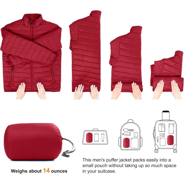 imageOutdoor Ventures Mens Lightweight Packable Puffer Winter Jacket Insulated Puffy Coat for Snow Ski Hiking TravelMountain Redfold in Bag
