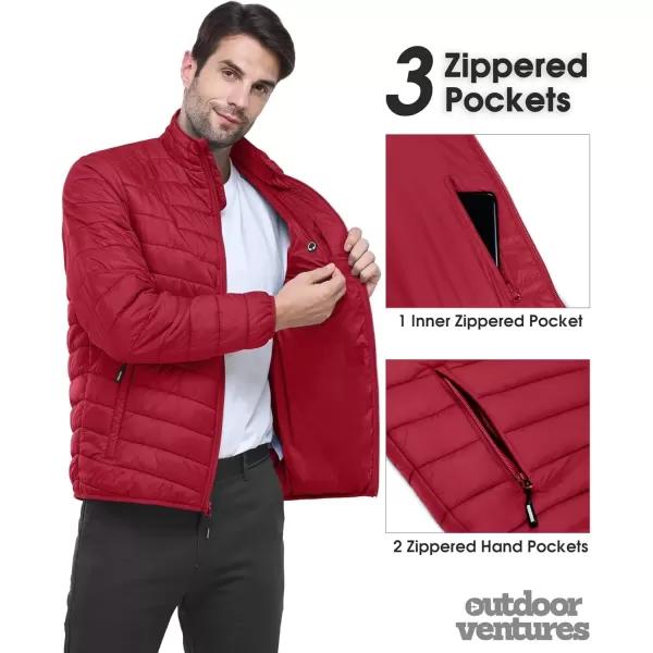 imageOutdoor Ventures Mens Lightweight Packable Puffer Winter Jacket Insulated Puffy Coat for Snow Ski Hiking TravelMountain Redfold in Bag