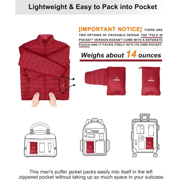 imageOutdoor Ventures Mens Lightweight Packable Puffer Winter Jacket Insulated Puffy Coat for Snow Ski Hiking TravelMountain Redfold in Pocket