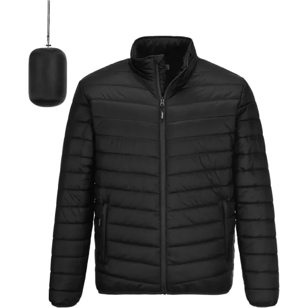 imageOutdoor Ventures Mens Lightweight Packable Puffer Winter Jacket Insulated Puffy Coat for Snow Ski Hiking TravelNew Blackfold in Bag