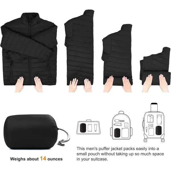 imageOutdoor Ventures Mens Lightweight Packable Puffer Winter Jacket Insulated Puffy Coat for Snow Ski Hiking TravelNew Blackfold in Bag