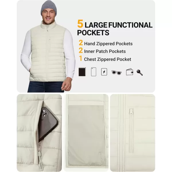 imageOutdoor Ventures Mens Lightweight Puffer Vest Outerwear Warm Quilted Sleeveless Packable Winter Jacket for Hiking RunningBeige