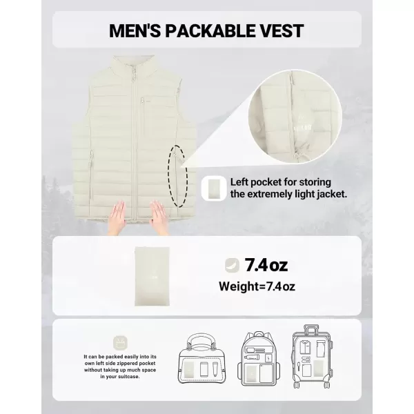 imageOutdoor Ventures Mens Lightweight Puffer Vest Outerwear Warm Quilted Sleeveless Packable Winter Jacket for Hiking RunningBeige