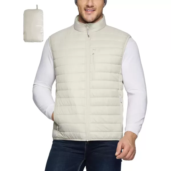 imageOutdoor Ventures Mens Lightweight Puffer Vest Outerwear Warm Quilted Sleeveless Packable Winter Jacket for Hiking RunningBeige