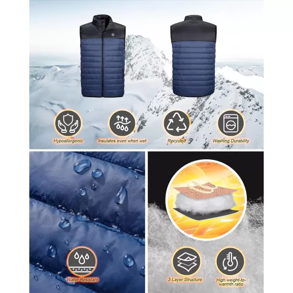 imageOutdoor Ventures Mens Lightweight Puffer Vest Outerwear Warm Quilted Sleeveless Packable Winter Jacket for Hiking RunningBlackBlue