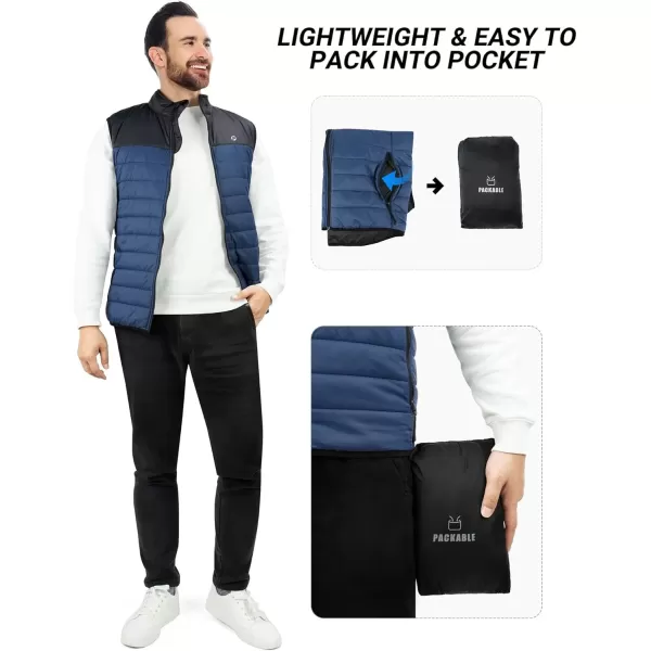 imageOutdoor Ventures Mens Lightweight Puffer Vest Outerwear Warm Quilted Sleeveless Packable Winter Jacket for Hiking RunningBlackBlue
