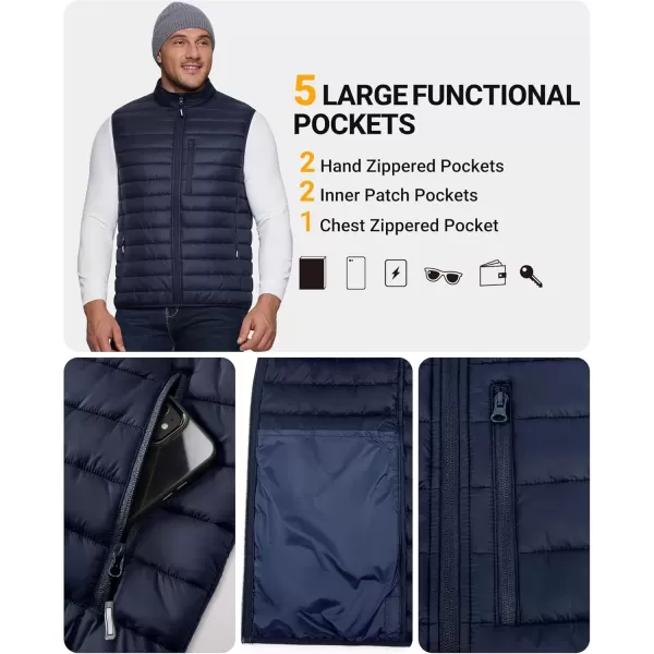 imageOutdoor Ventures Mens Lightweight Puffer Vest Outerwear Warm Quilted Sleeveless Packable Winter Jacket for Hiking RunningDeep Blue