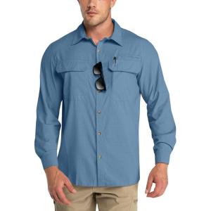 imageOutdoor Ventures Mens UPF 50 UV Sun Protection Shirt Long Sleeve Hiking Fishing Shirt Cooling Quick Dry for Safari TravelBluestone