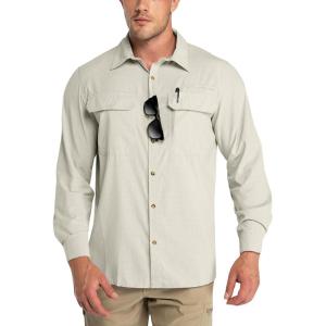 imageOutdoor Ventures Mens UPF 50 UV Sun Protection Shirt Long Sleeve Hiking Fishing Shirt Cooling Quick Dry for Safari TravelFossil