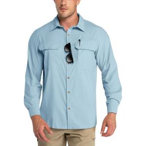 imageOutdoor Ventures Mens UPF 50 UV Sun Protection Shirt Long Sleeve Hiking Fishing Shirt Cooling Quick Dry for Safari TravelViolet Blue