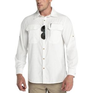 imageOutdoor Ventures Mens UPF 50 UV Sun Protection Shirt Long Sleeve Hiking Fishing Shirt Cooling Quick Dry for Safari TravelWhite