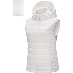 imageOutdoor Ventures Womens Lightweight Packable Hooded Puffer Vest Outerwear Zip Up Warm Sleeveless Winter Jacket Quilted CoatCream
