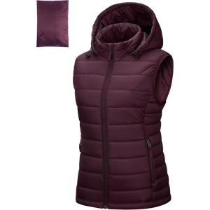 imageOutdoor Ventures Womens Lightweight Packable Hooded Puffer Vest Outerwear Zip Up Warm Sleeveless Winter Jacket Quilted CoatEggplant