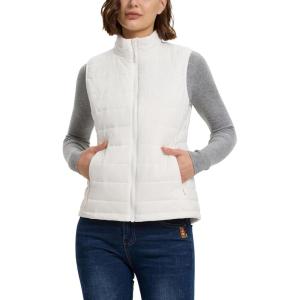 imageOutdoor Ventures Womens Lightweight Puffer Vest Outerwear Zip Up Warm Sleeveless Winter Jacket Padded Gilet Quilted CoatCream
