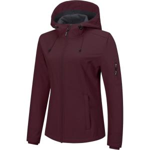 imageOutdoor Ventures Womens Softshell Jacket with Hood Fleece Lined Warm Lightweight Waterproof Insulated WindbreakerDark Red