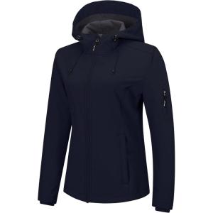 imageOutdoor Ventures Womens Softshell Jacket with Hood Fleece Lined Warm Lightweight Waterproof Insulated WindbreakerDeep Blue
