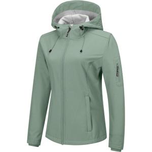 imageOutdoor Ventures Womens Softshell Jacket with Hood Fleece Lined Warm Lightweight Waterproof Insulated WindbreakerIce Green