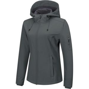 imageOutdoor Ventures Womens Softshell Jacket with Hood Fleece Lined Warm Lightweight Waterproof Insulated WindbreakerLight Grey