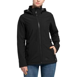 imageOutdoor Ventures Womens Softshell Jacket with Removable Hood Insulated Windbreaker Waterproof Warm Fleece Lined CoatBlack