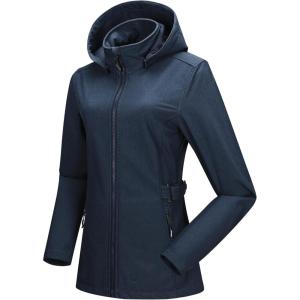 imageOutdoor Ventures Womens Softshell Jacket with Removable Hood Insulated Windbreaker Waterproof Warm Fleece Lined CoatBlue Melange