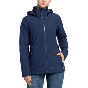 imageOutdoor Ventures Womens Softshell Jacket with Removable Hood Insulated Windbreaker Waterproof Warm Fleece Lined CoatDark Blue