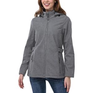 imageOutdoor Ventures Womens Softshell Jacket with Removable Hood Insulated Windbreaker Waterproof Warm Fleece Lined CoatLight Grey Heather