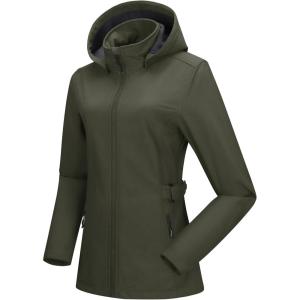 imageOutdoor Ventures Womens Softshell Jacket with Removable Hood Insulated Windbreaker Waterproof Warm Fleece Lined CoatOlive Green