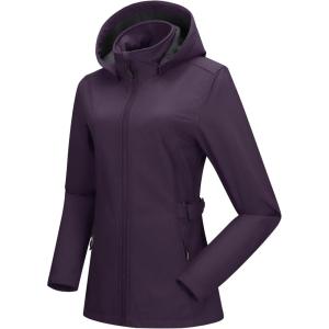 imageOutdoor Ventures Womens Softshell Jacket with Removable Hood Insulated Windbreaker Waterproof Warm Fleece Lined CoatPurple