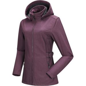 imageOutdoor Ventures Womens Softshell Jacket with Removable Hood Insulated Windbreaker Waterproof Warm Fleece Lined CoatPurplish Red Heather