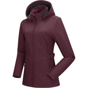 imageOutdoor Ventures Womens Softshell Jacket with Removable Hood Insulated Windbreaker Waterproof Warm Fleece Lined CoatWine
