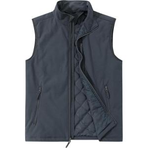 imageOutdoor Ventures Mens Casual Outerwear Vest Lightweight Winter Zip Up Sleeveless Jacket for Hiking Travel Golf RunningDark Grey