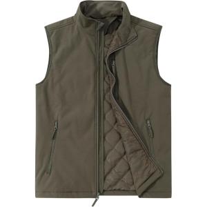 imageOutdoor Ventures Mens Casual Outerwear Vest Lightweight Winter Zip Up Sleeveless Jacket for Hiking Travel Golf RunningOlive