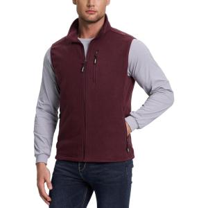 imageOutdoor Ventures Mens FullZip Lightweight Polar Fleece Vest Outerwear with 5 Pockets Warm Winter Sleeveless Jacket CasualWine
