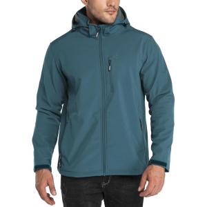imageOutdoor Ventures Mens Lightweight Softshell Jacket Fleece Lined Hooded Water Resistant Winter Hiking Windbreaker JacketsCadet Blueremovable Hood