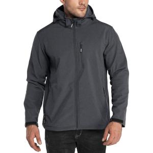 imageOutdoor Ventures Mens Lightweight Softshell Jacket Fleece Lined Hooded Water Resistant Winter Hiking Windbreaker JacketsDarkgrey Melangeremovable Hood