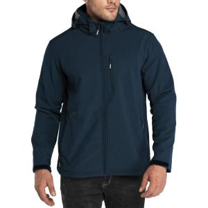 imageOutdoor Ventures Mens Lightweight Softshell Jacket Fleece Lined Hooded Water Resistant Winter Hiking Windbreaker JacketsLoyal Blueremovable Hood