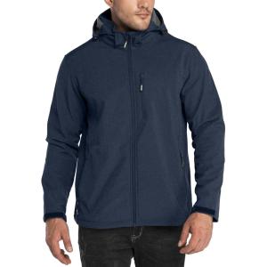 imageOutdoor Ventures Mens Lightweight Softshell Jacket Fleece Lined Hooded Water Resistant Winter Hiking Windbreaker JacketsMidnight Blue Heatherremovable Hood