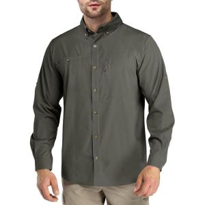 imageOutdoor Ventures Mens Long Sleeve Hiking Shirt UPF 50 UV Sun Protection Shirt Cooling Quick Dry for Travel Fishing SafariGreen