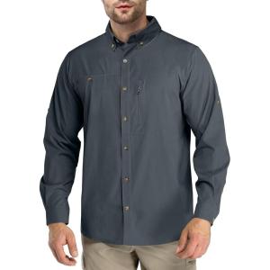 imageOutdoor Ventures Mens Long Sleeve Hiking Shirt UPF 50 UV Sun Protection Shirt Cooling Quick Dry for Travel Fishing SafariGrey