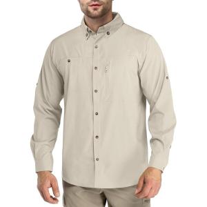 imageOutdoor Ventures Mens Long Sleeve Hiking Shirt UPF 50 UV Sun Protection Shirt Cooling Quick Dry for Travel Fishing SafariKhaki